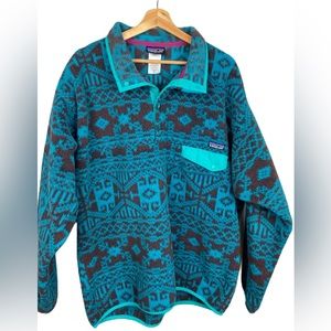 Rare Patagonia Men’s XL Teal and Brown Synchilla Fleece Pullover